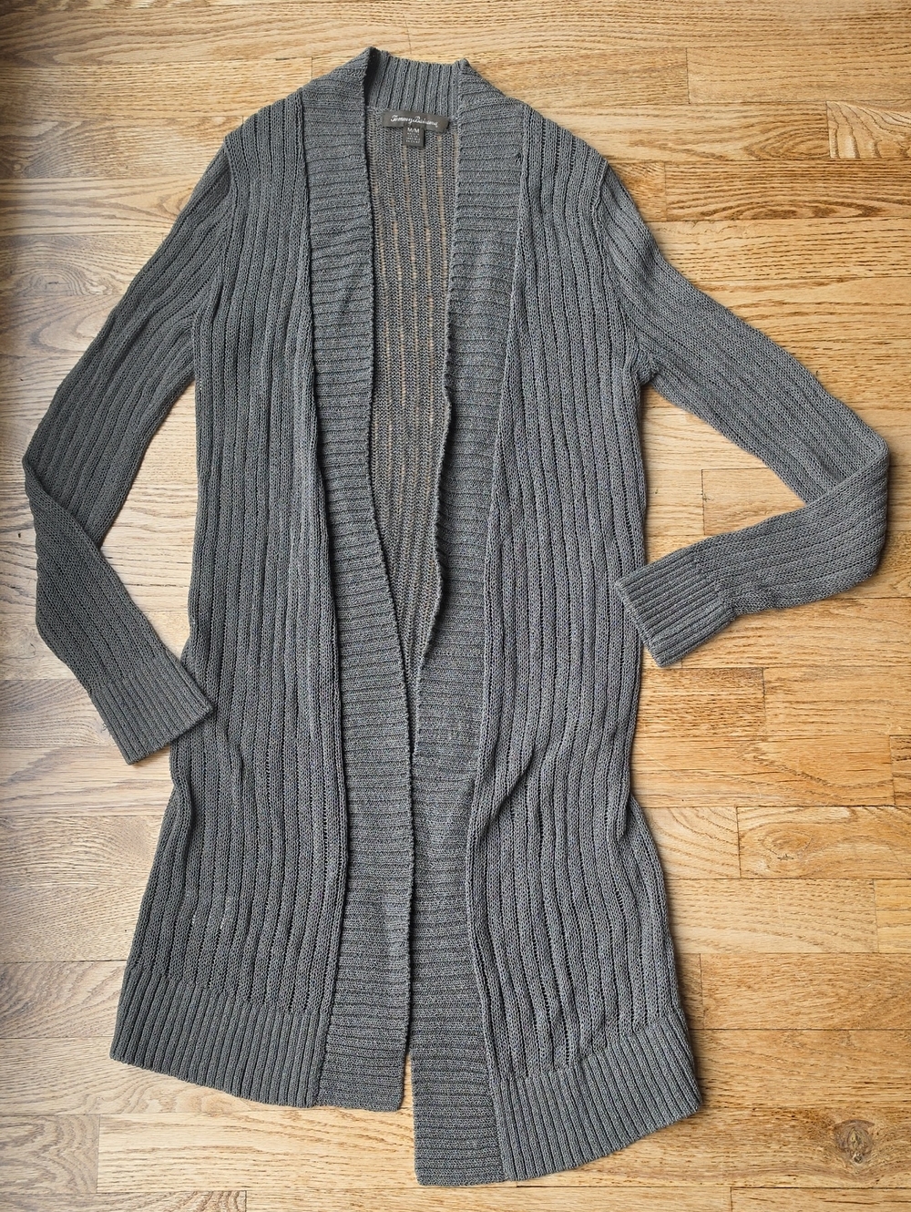 (M) Tommy Bahama Dark Moss Green Ribbed Long Open-Front Cardigan Intricate Cozy